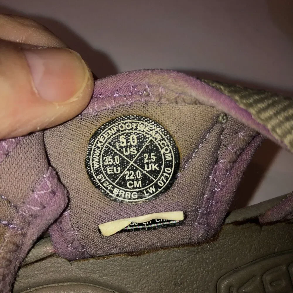 Keen Whisper Women Sz 5 Tan Purple Bungee Sport Outdoor Waterproof Shoes Sandals